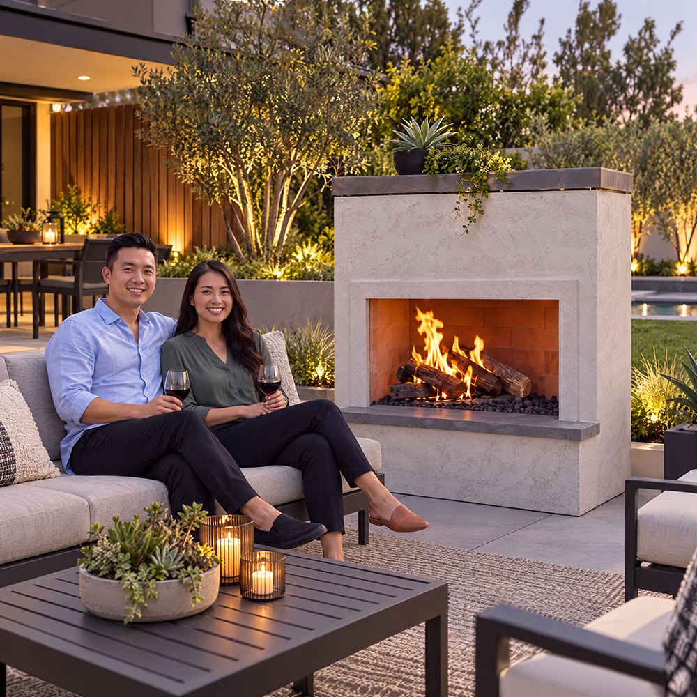 Monterey – Industrial Strength Modern Outdoor Gas Fireplace with Bottom Mantel