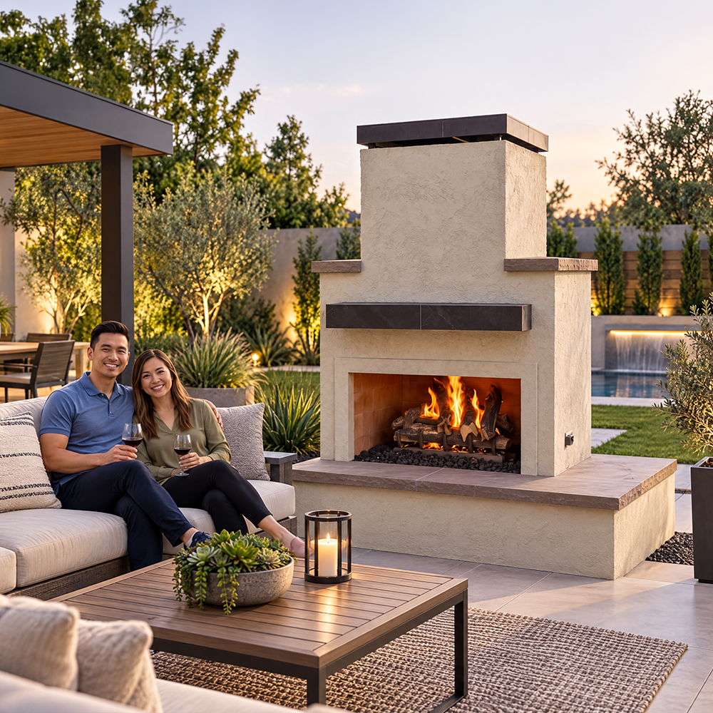 Tahiti – Industrial Strength Contemporary Outdoor Gas Fireplace with Bottom Wrap-Around Mantel