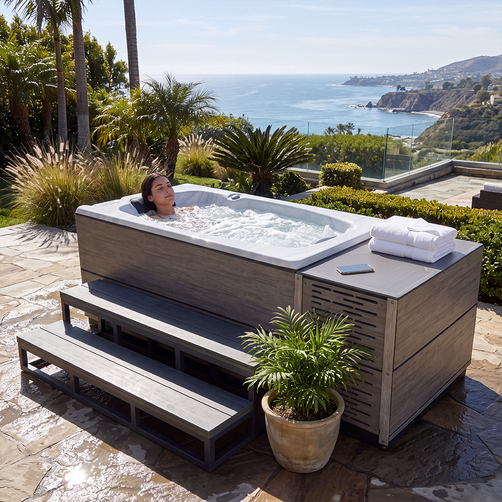 Industrial Strength 1 person 10-jet acrylic lounger Heat/Cold Plunge tub 110v plug-n-play w/48” step Included